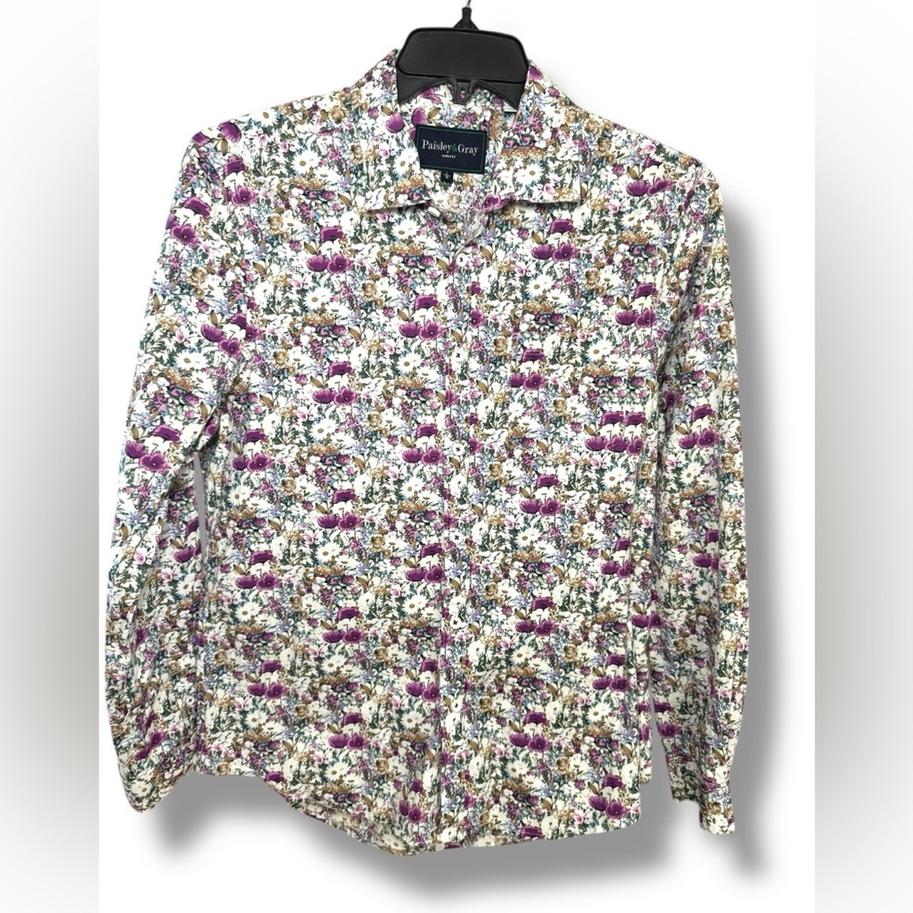 Paisley & Gray Women's Slim Fit Floral‎ Button Down Dress Shirt Sz. Lg